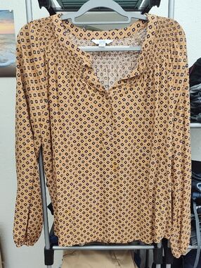 croft & barrow Mustard Geometric Peasant Blouse